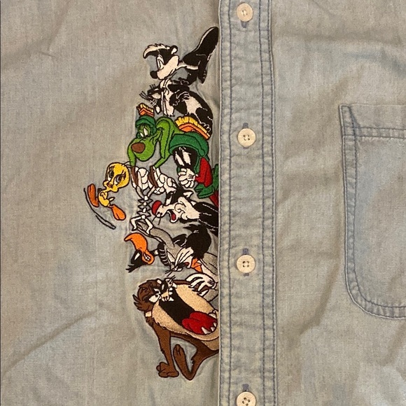 Warner Bros Studio Blue Casual Button Down Shirt Embroidered & Effortless - Picture 4 of 11